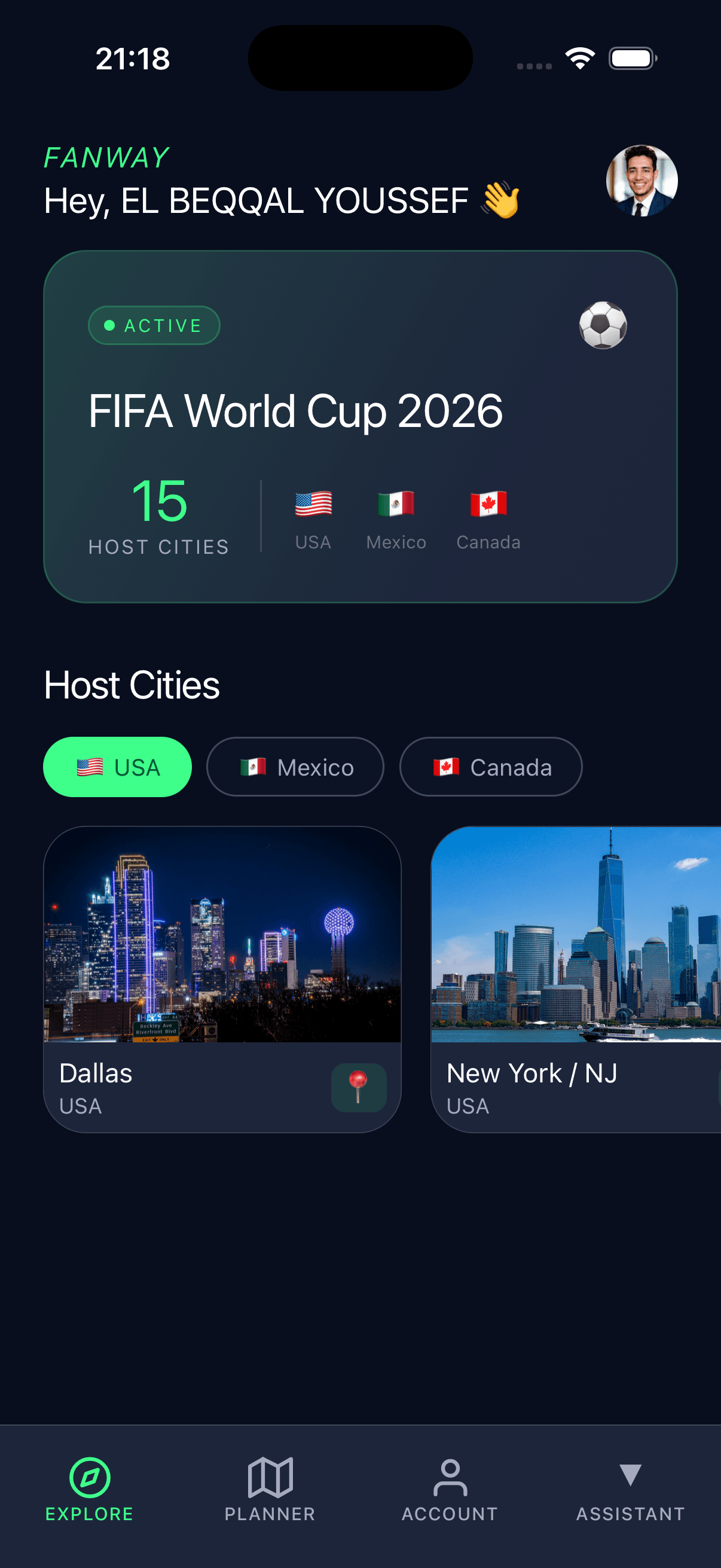 Fanway app - Explore screen
